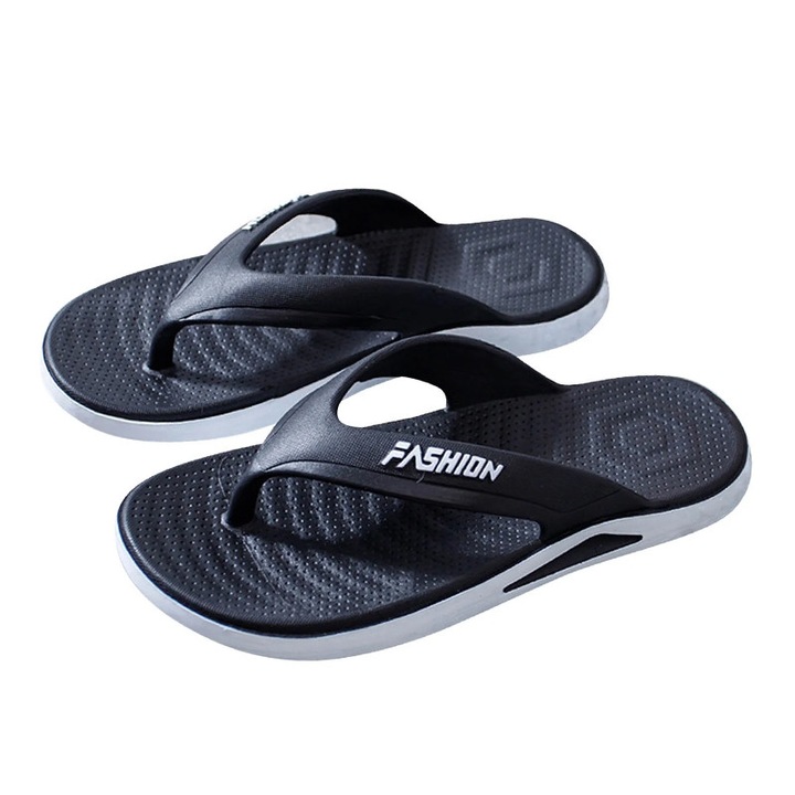 Slapi barbati pentru plaja si piscina, MENZ®, model AquaStep, Negru | Alb