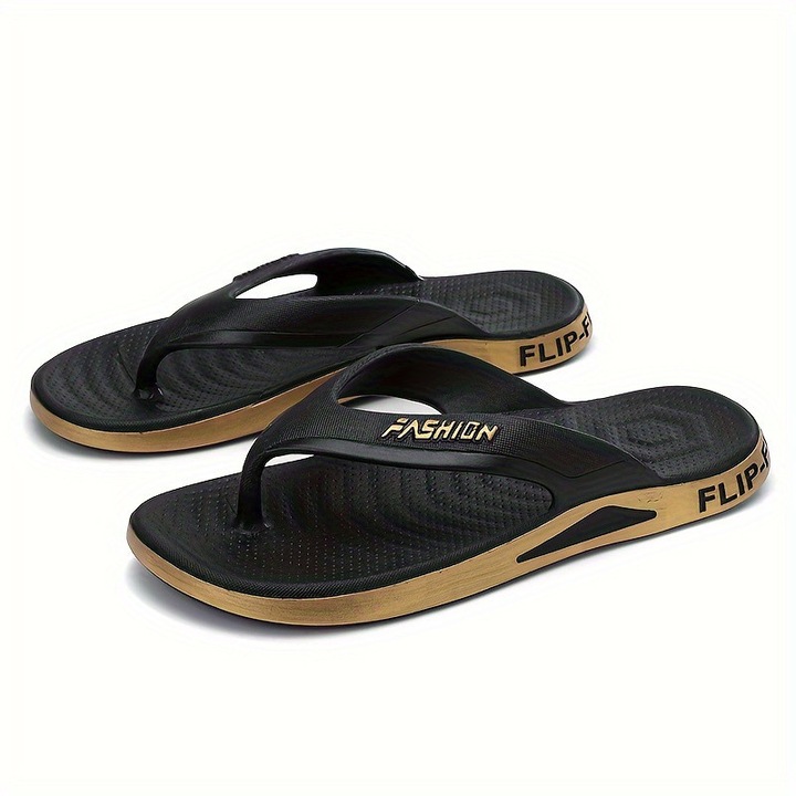 Slapi barbati pentru plaja si piscina, MENZ®, model AquaStep, Negru | Auriu