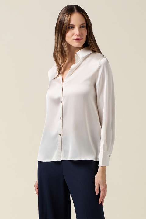 Oltre, Camasa lejera din satin cu model uni, Alb