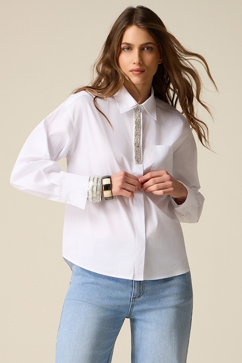 Oltre, Camasa din poplin cu detaliu tip bijuterie, Alb