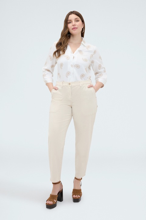 Fiorella Rubino, Camasa cu broderie paisley, Alb/Bej