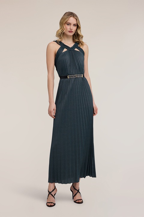 Motivi, Rochie maxi cu insertii din lurex, Bleumarin