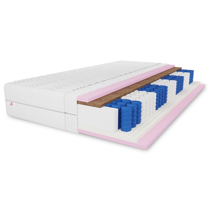 Comfort 7 zónás rugós matrac 180x200x26 cm, latex és kókuszrost matrac H3/H4 keménységgel, szín: fehér, huzattal