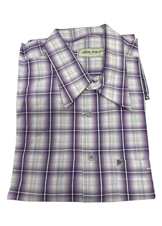 Lila férfi ing, vékony vonalas kockás, RÖVID ujjú, pamut-poliészter, XXL 45-46 méret