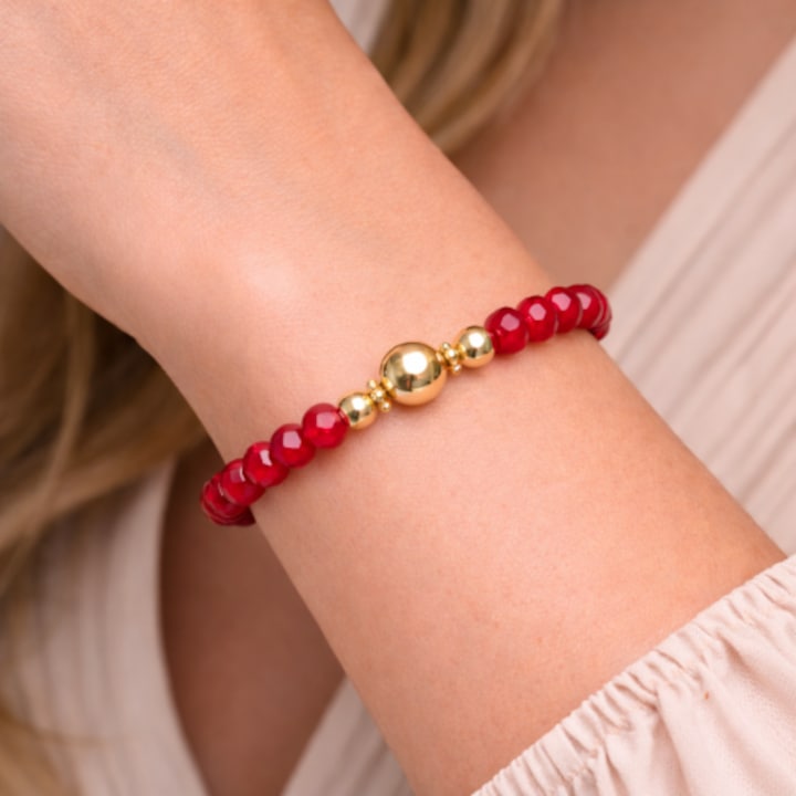 Bratara dama Colibra, elastica, usoara, rosu/auriu