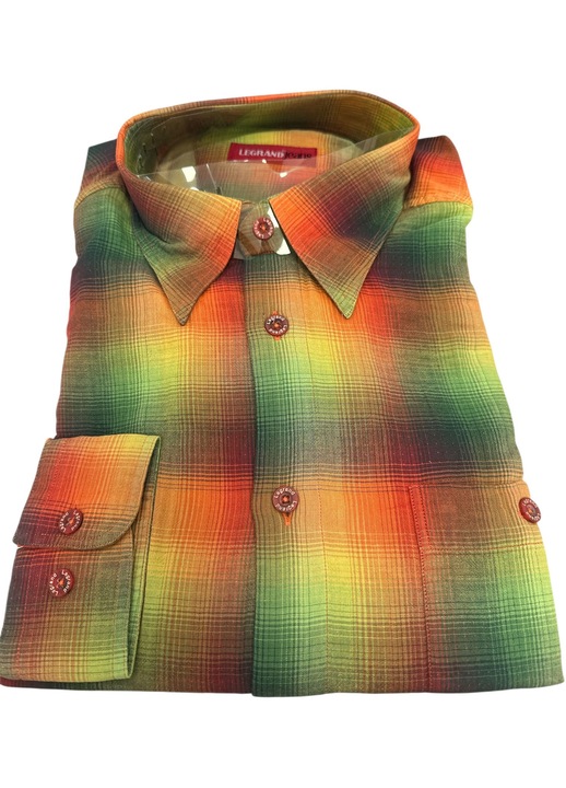 Camasa barbati portocaliu, multicolor, carouri cu linii subtiri, maneca lunga, bumbac-poliester, marime L 41-42