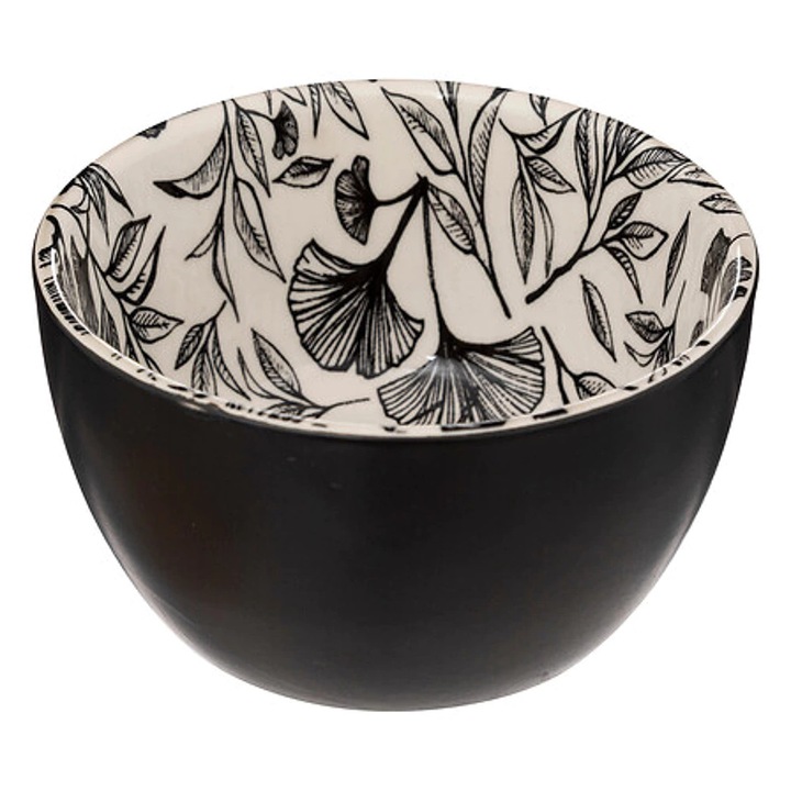 Set Aperitiv 7 Piese cu Design Floral Alb – Boluri din ceramica si Tava din Bambus, Manolex®