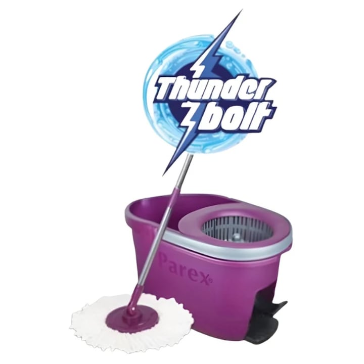Set Mop rotativ Parex Thunder Bolt cu coada, galeata, pedala cu sistem de stoarcere, 20 L