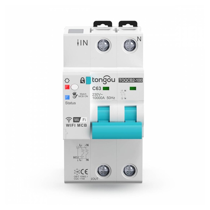 Disjunctor smart MCB 2P 1...63A GSM 4G/LTE TOQCB2-JLT-2C63 Tongou