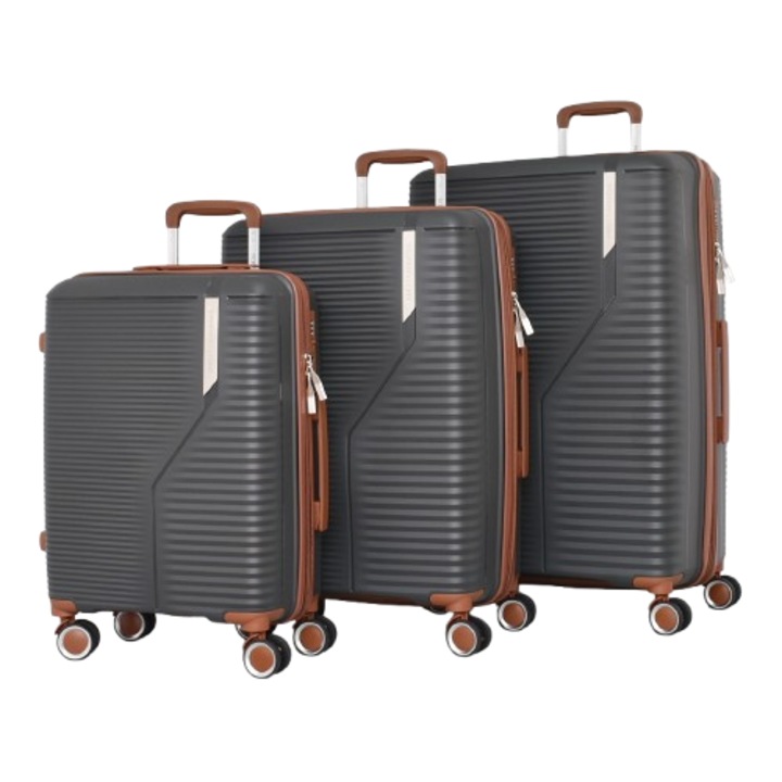 Set de valize PERFECT++LINE PP 26807-2, Extensibil, 76/50/30 cm, Gri închis, 3 bucăți