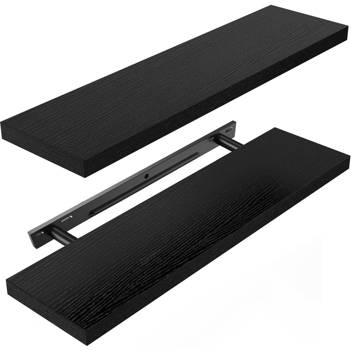 Raft/Etajera de perete cu suport ascuns, Storemic, MDF, modern, 60 x 10 x 3 cm, Negru