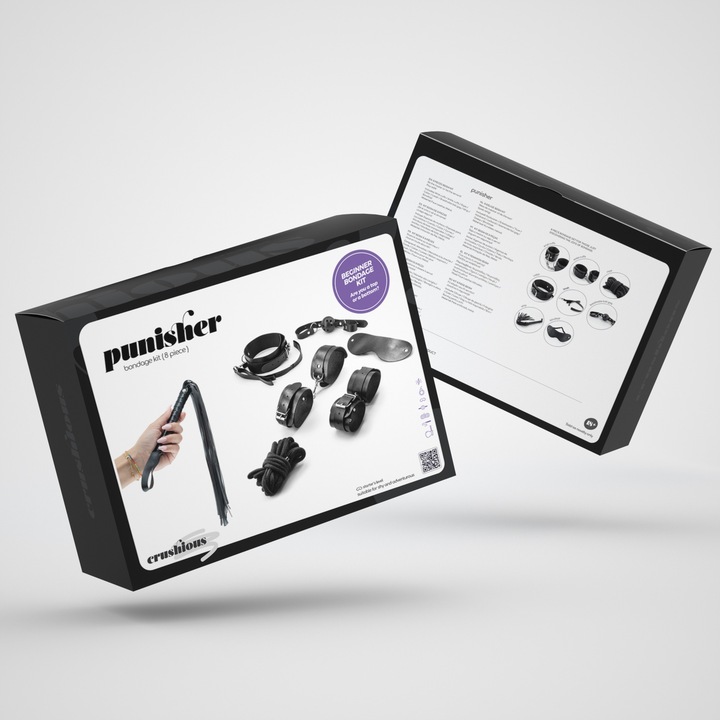 Set Bondage Crushious Punisher, 8 darabos, ökológiai bőr, 23x17x8.5cm