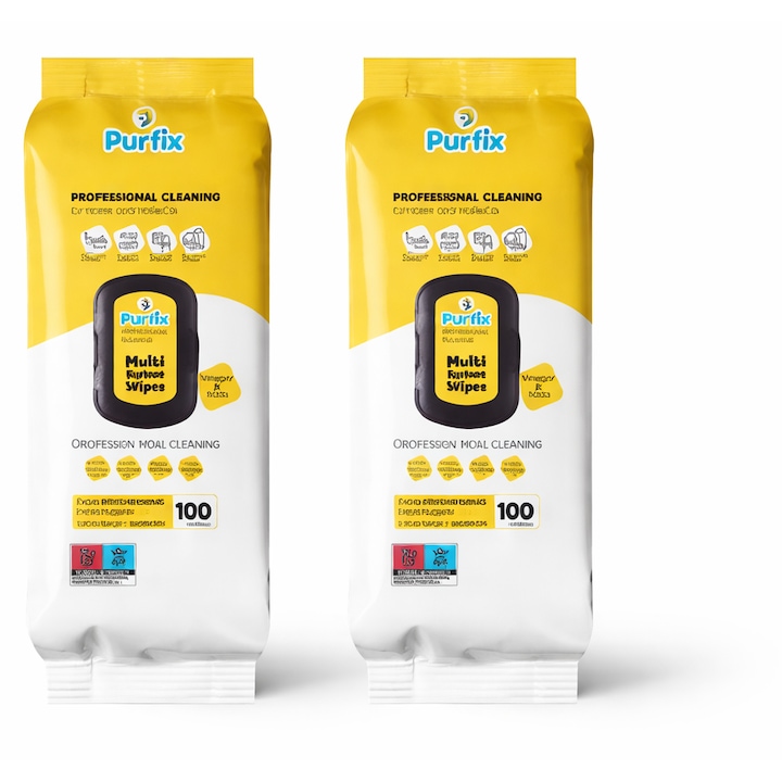 Set 2 pachete Servetele Umede Curatare Multisuprafete Purfix cu Bicarbonat si Otet, 100 buc, Extra Groase, pentru Bucatarie, Baie, Mobilier, Home & HoReCa