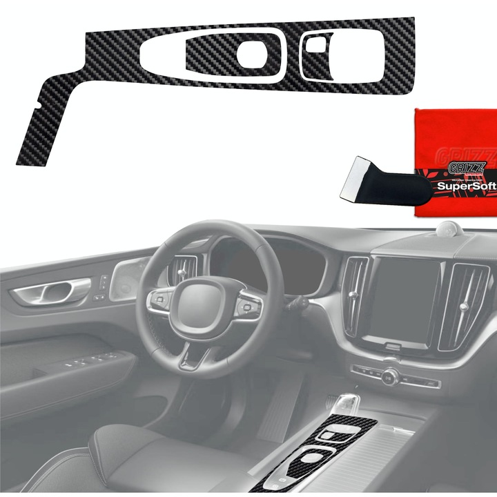 Folie de protectie pentru interior, Grizzprotector - Pianoskin Carbon Glossy 3In1 Pentru Volvo Xc60 B5 (2021-2022)