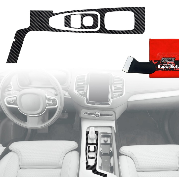 Folie de protectie pentru interior, Grizzprotector - Pianoskin Carbon Glossy 2W1 Pentru Volvo Xc90 D5 Drive Mode (2020-2021)