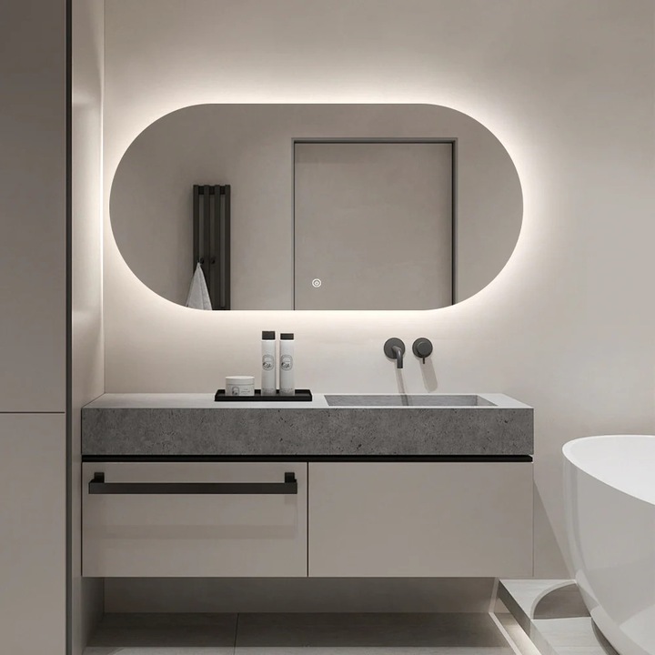 Oglinda de baie, Fenome Victoria ovala cu iluminare LED si incalzire - 50x100 cm