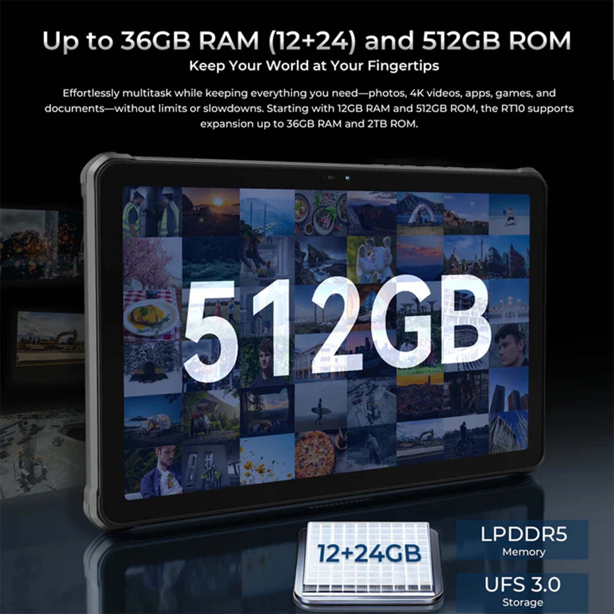 Tableta robustă Oukitel RT10, 11", 12GB RAM, 512GB, rezistentă la apă și praf, neagră