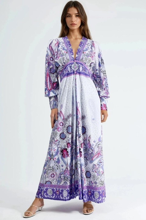 Rochie maxi MSN Collection, floral, violet, poliester