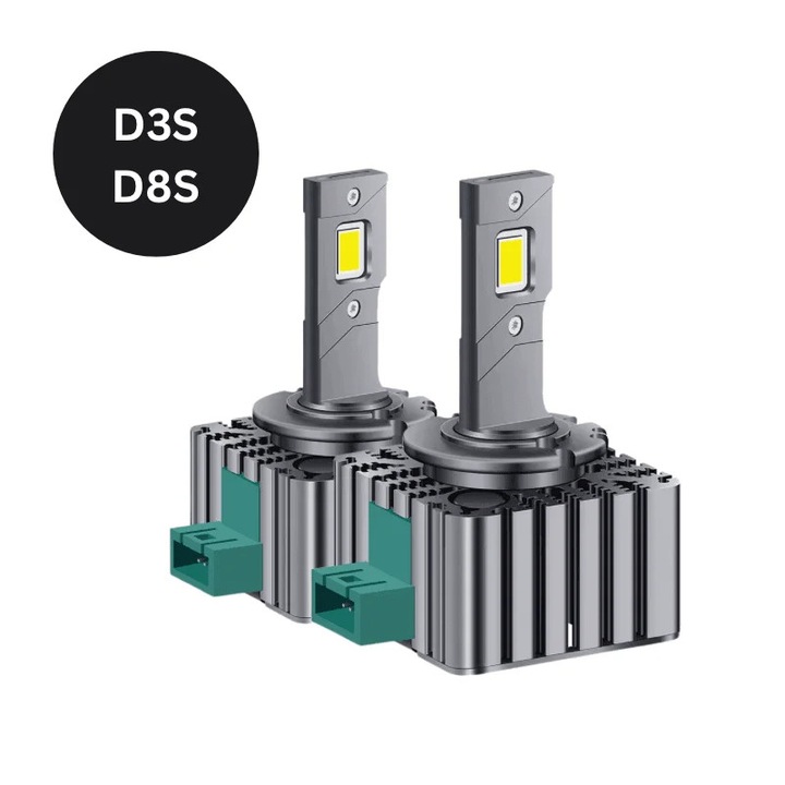 Set 2 Becuri LED D3S/D8S ProDrivers® CSP 4575, 5200 Lumeni, 6500K Alb Rece, Ventilator + Racire Cupru, IP68, Inlocuitor Xenon Original