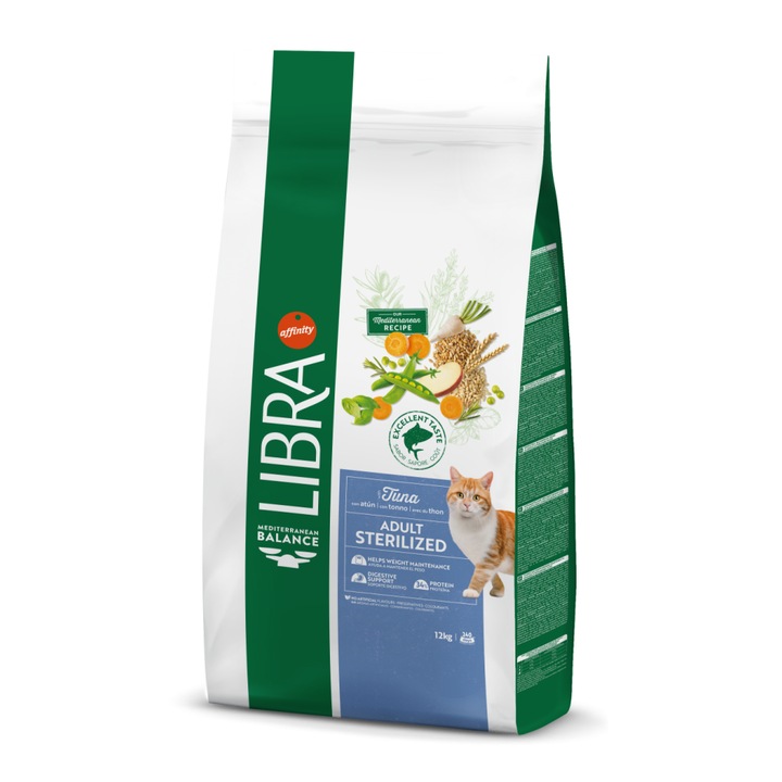Macskaeledel, Libra Adult Sterilizált tonhallal, 12 kg