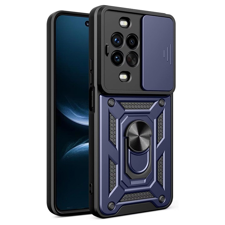 Husa pentru Huawei nova 14 Pro Ring Armor Kickstand Tough Rugged Cover cu protectie camera, albastru