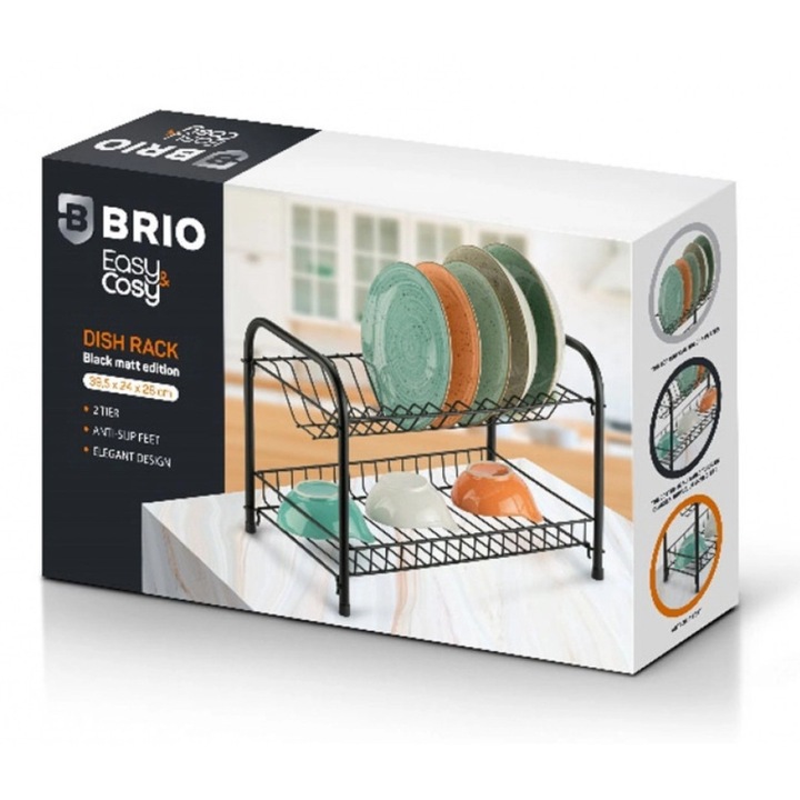 Scurgator de vase Brio Metallica, cu doua niveluri, Black, 39, 5x24x28cm