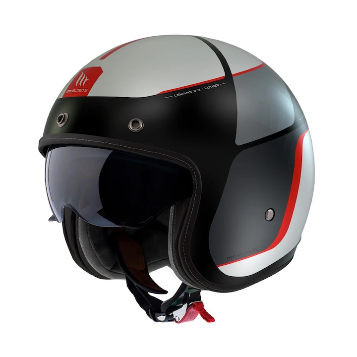 Casca moto open-face Vintage, MT Le Mans SV cu ochelari integrati, rosu-gri mat, L 59-60cm