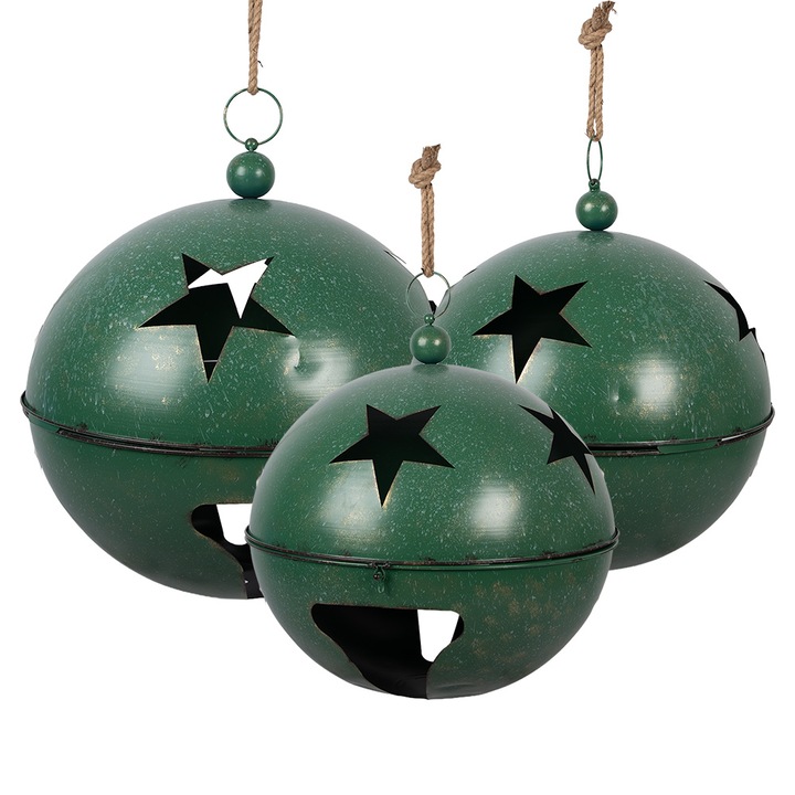 Set 3 clopotei Craciun metal verde Ø 60 / Ø 50 / Ø 40 cm