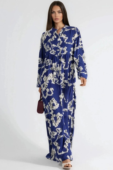 Rochie Maxi HiCCUP, decolteu in V, cu nasturi, Albastru