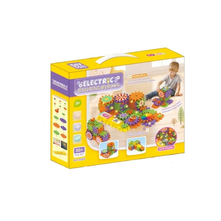 Set de constructie electric rotite cu lumini 80 piese, jucarie educativa STEM, +3 ani