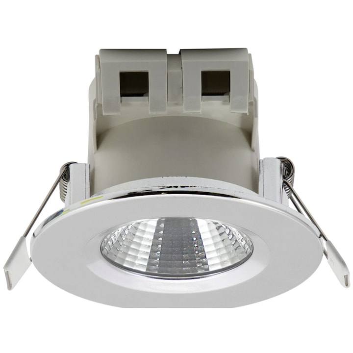 Spot incastrat, alb, 5.5 W, 380 lm, lumina neutra, 4000K, IP 44, dispersor transparent, rotund, adancime 5.4 cm, diametru 8.5 cm, alb si crem