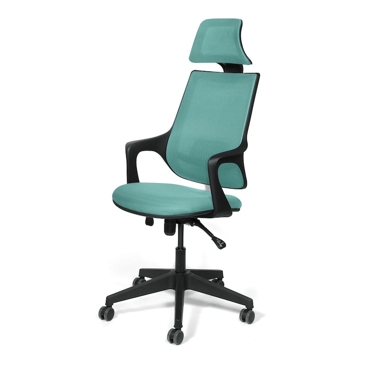 Ergonomikus irodai szék KRONSIT VERONA, 3D air hálós háttámla, feszességállítás, szilikon görgők, 120kg, türkiz