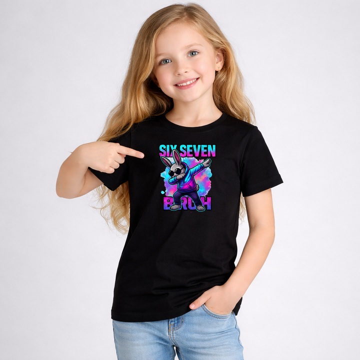 Tricou Copii 67 Bunny Six Seven Bruh Easter Meme, Negru