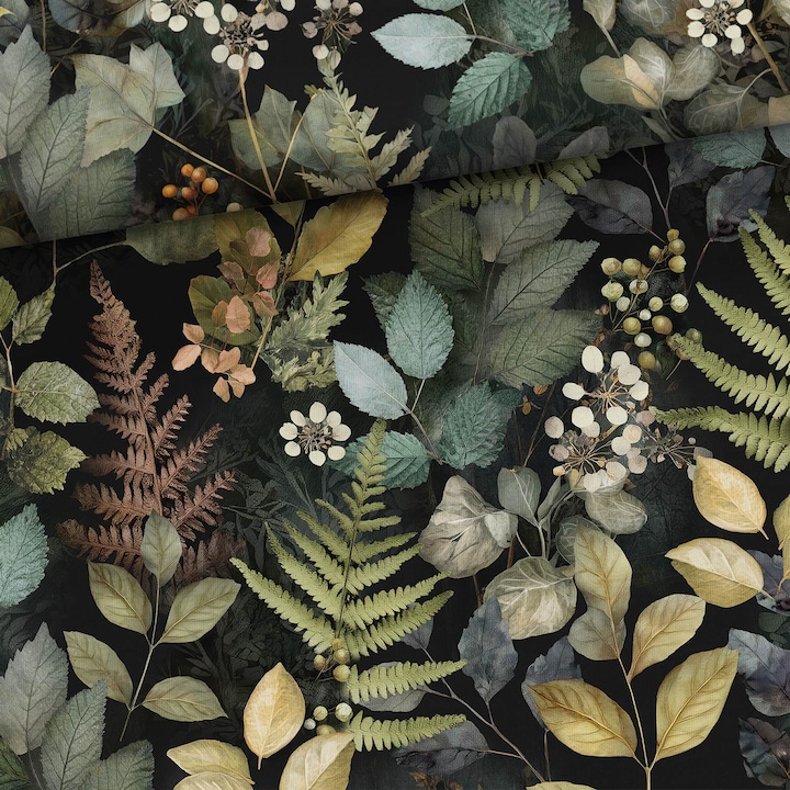 Material textil, Tricot french terry, Tricot trening imprimat Herbar forestier, bumbac 95%, elastan 5%