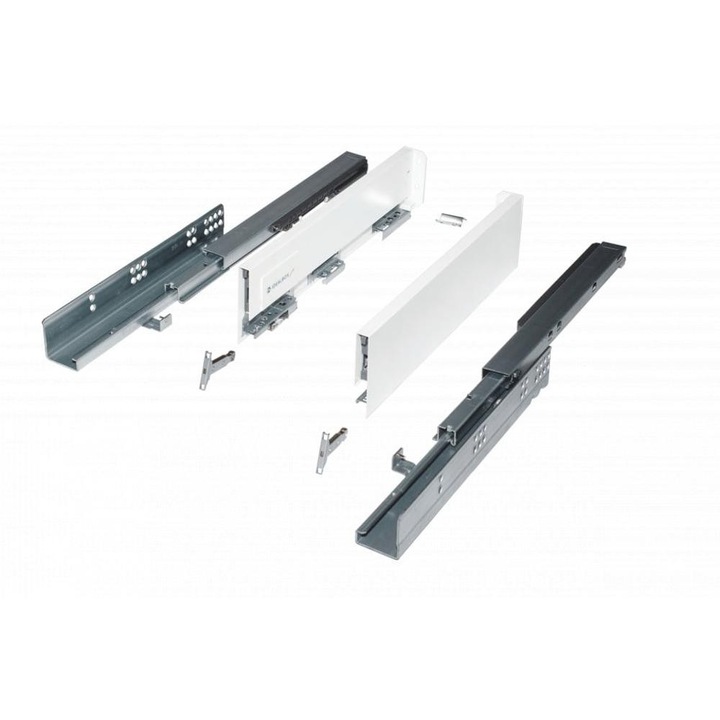 Set 2 x Glisiera Idealbox Slim, L400 mm, H172 mm, pentru Placa de 18 mm, Finisaj Alb