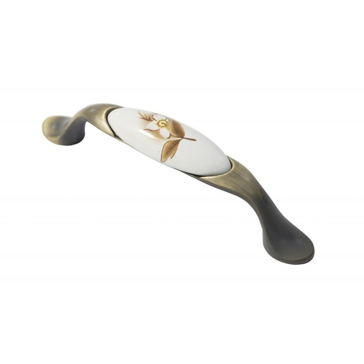 Mânere Ceramica IDEAL FEROLUC W0520, 96 mm, Finisaj Antic Auriu/Floare Crem, set