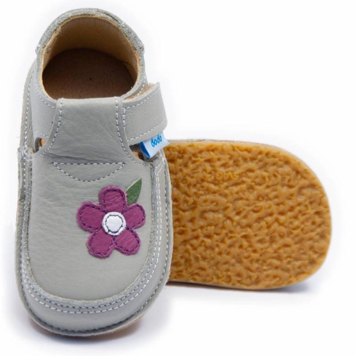Pantofi copii Dodo Shoes Wild Flower, piele naturală, talpă flexibilă, gri, 18, Gri