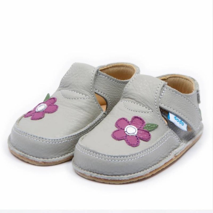 Pantofi copii Dodo Shoes Wild Flower, Grey, piele naturala, talpa flexibila, Marimea 24, Gri