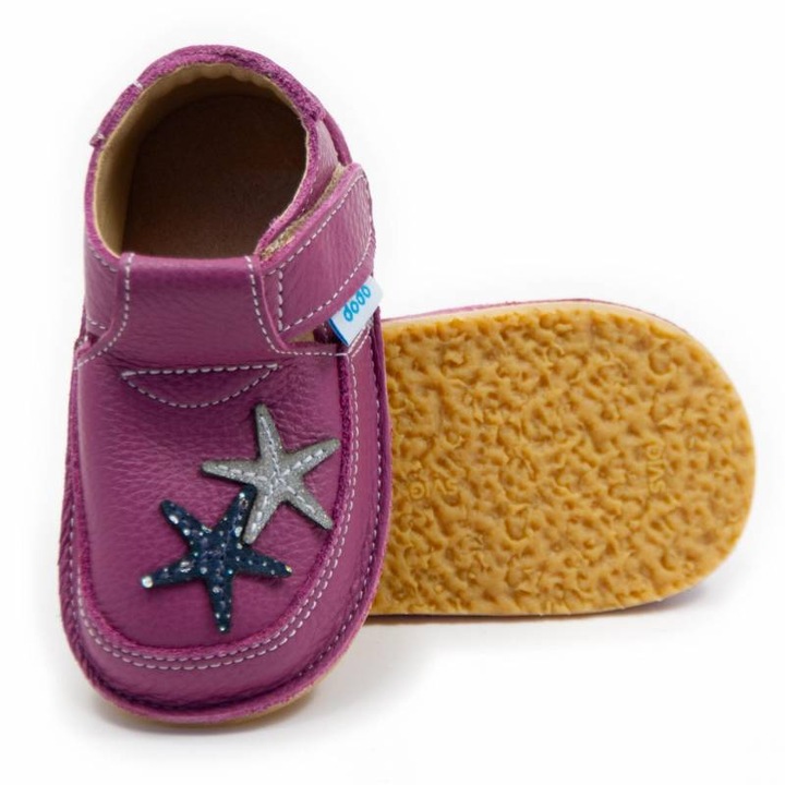 Pantofi copii Dodo Shoes Starfish, piele naturala, talpa flexibila, roz inchis, 23, Roz inchis