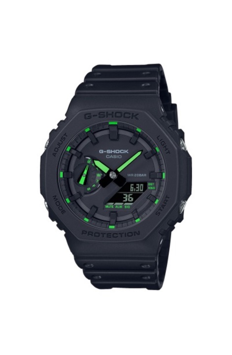 Ceas barbatesc G-SHOCK GA-2100, negru mat, accente neon, forma octogonala