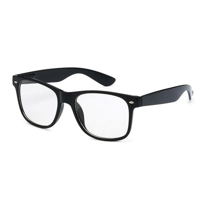 Ochelari de soare barbati Nerd Clear 16037-23 F OCHI-4, design clasic pătrat, lentile transparente, UV 400, 140 mm, negru