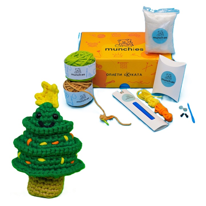 Set de tricotat de la MUNCHIES, Potrivit pentru începători, Cu tutoriale video în bulgară pentru stângaci și dreptaci