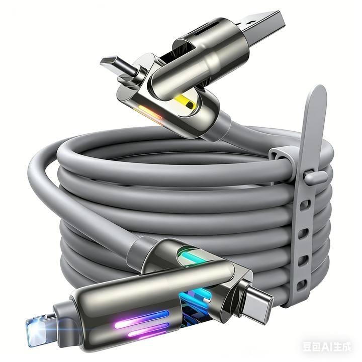 Кабел за зареждане 4 в 1, 240W, 2M, USB C/A към C/Lightning за iPhone 16/15/14, MacBook, iPad, Samsung Galaxy, комплект от няколко кабела