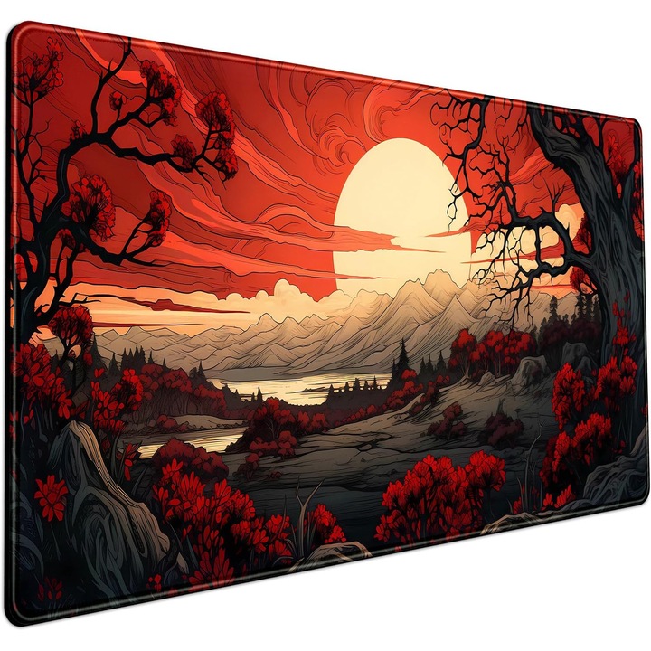 Mousepad, design original, rosu si negru, 900x400mm, material poliester, non-alunecare