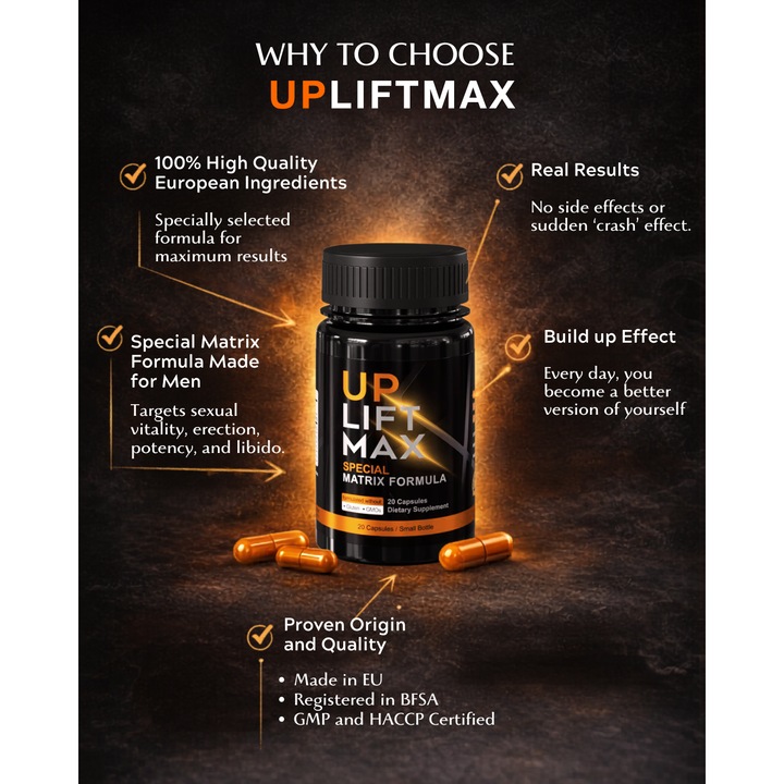 Хранителна добавка UpliftMax за мъже, Сексуална жизненост, Потентност и Ерекция, Либидо, Издръжливост и Енергия, Натурална Виагра, 20 капсули
