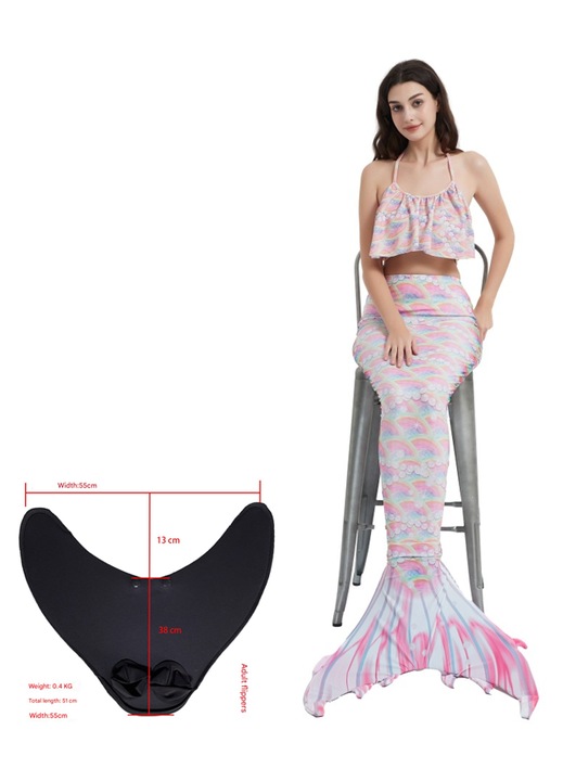 Női fürdőruha, sellő modell, többszínű, S