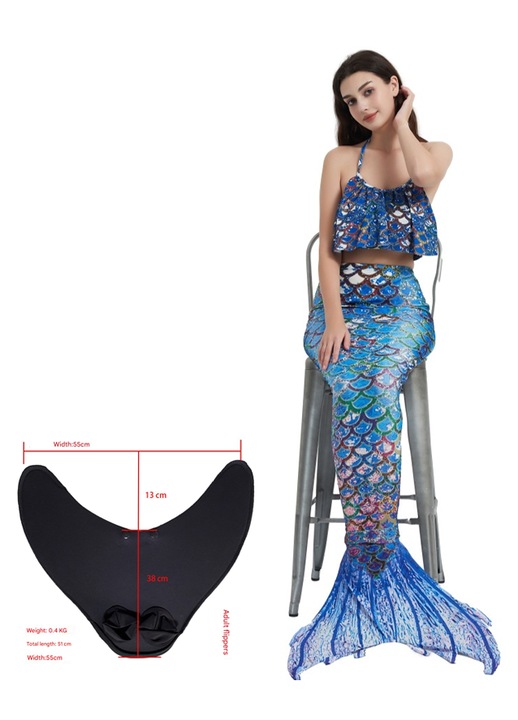 Női fürdőruha, sellő modell, kék, XL