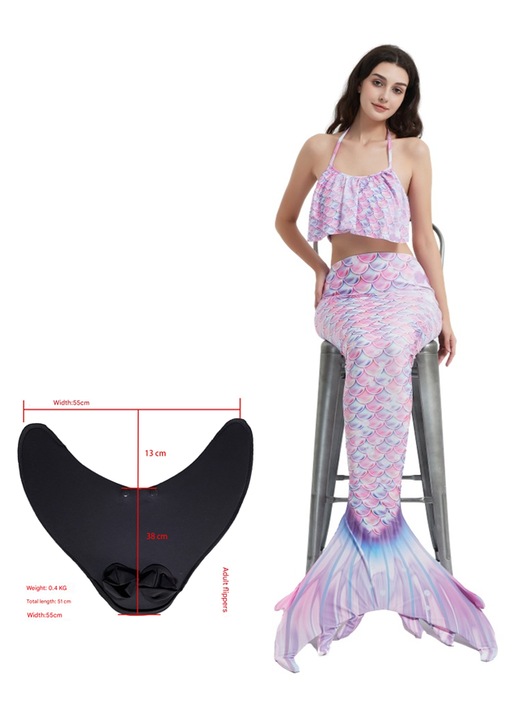 Női fürdőruha, sellő modell, többszínű, S