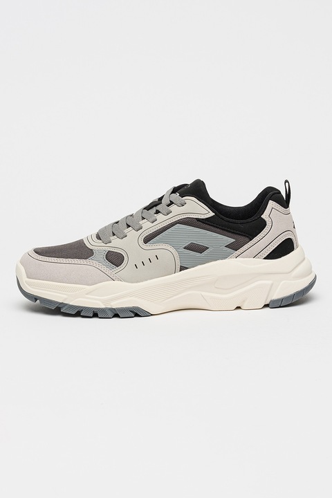 Lotto, Pantofi sport Rigel de plasa cu garnituri de piele ecologica, Gri deschis/Gri inchis