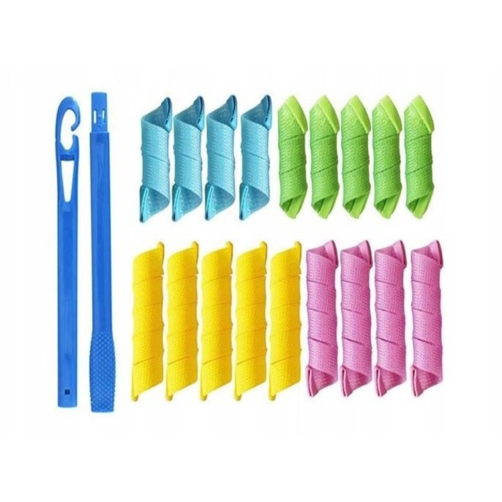 Set bigudiuri RHEANA, 16 buc, multicolor, pentru par lung si scurt, din cauciuc si nailon